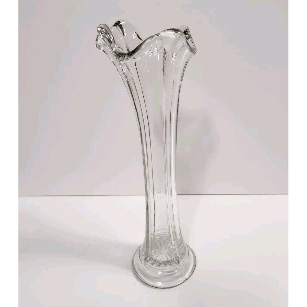 Vintage Clear Glass Swung Stretch Vase 10" Tall